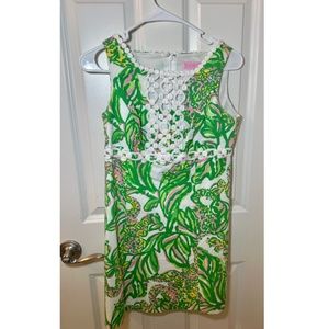 Lilly Pulitzer Dress Pink and Green Pattern with White Embroidery Size 4